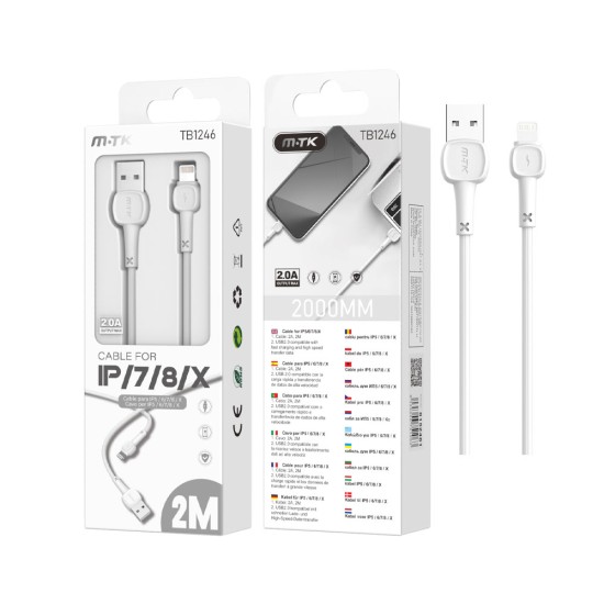 CABO RELÂMPAGO MTK TB1246 PARA IPHONE 5-11 2.4A 2M BRANCO CABO RELÂMPAGO MTK TB1246 PARA IPHONE 5-11 2.4A 2M BRANCO